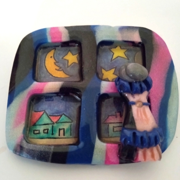 Mixed Media Art Pin Girl At The Window Handmade By Jewish Home for Aged VINTAGE - Picture 2 of 6